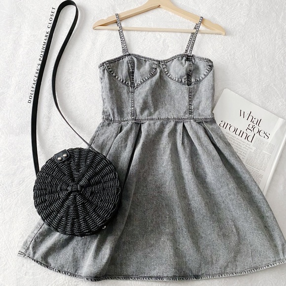 Frenchi Dresses & Skirts - Charcoal Stonewashed Jean Mini Dress